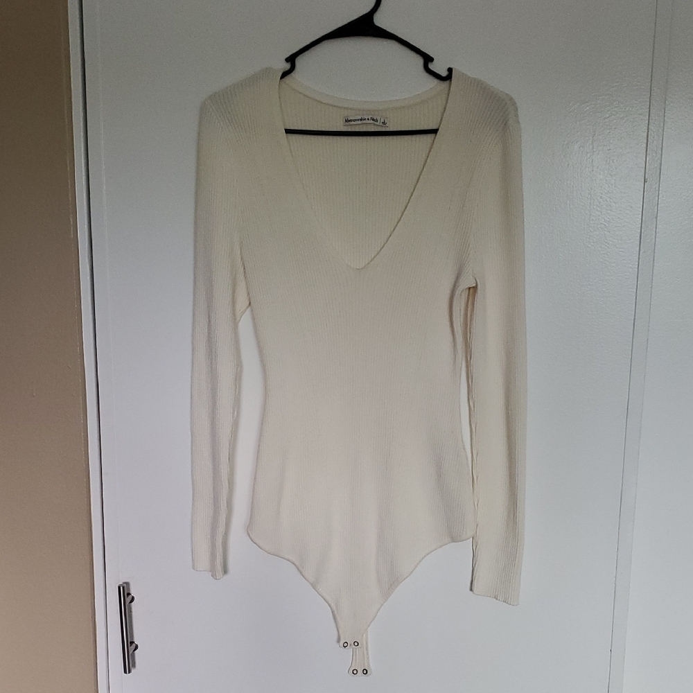 Abercrombie & Fitch Cream Ribbed Bodysuit